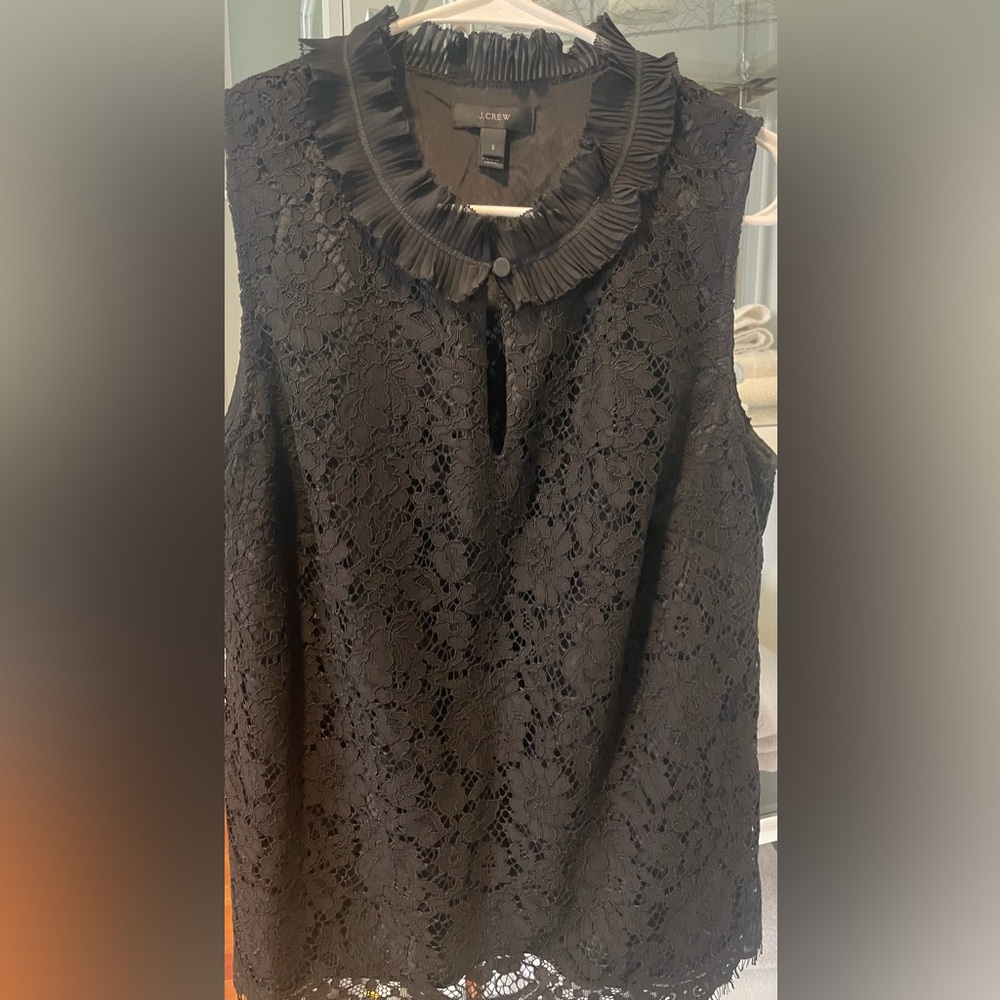 J. Crew Black Lace Ruffle Neck Blouse